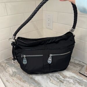 Black Nylon Brighton Purse with braided leather strap